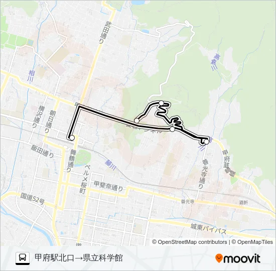 99:甲府駅北口発  県立科学館方面行き Bus Line Map