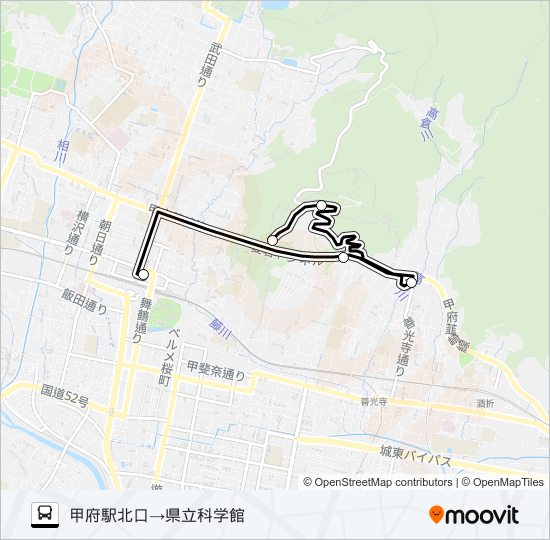 99:甲府駅北口発  県立科学館方面行き バスの路線図