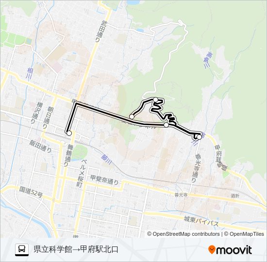 99:県立科学館発  甲府駅北口方面行き Bus Line Map