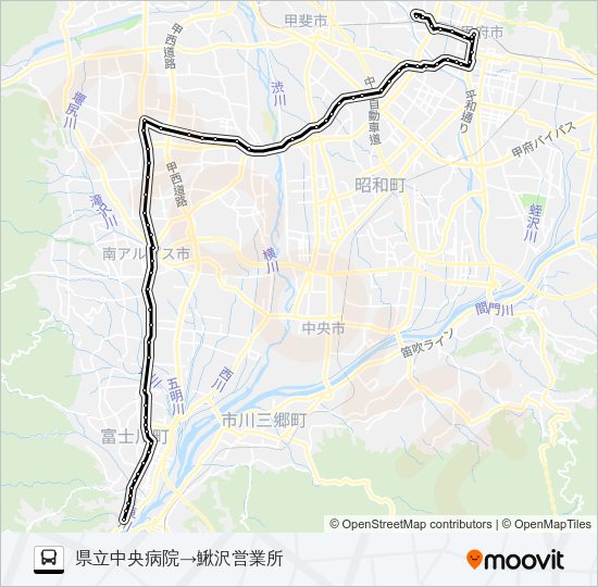 47:県立中央病院発  鰍沢営業所方面行き バスの路線図