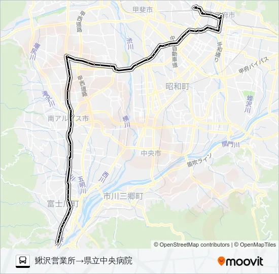 47:鰍沢営業所発  県立中央病院方面行き バスの路線図