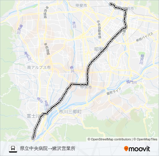 53:県立中央病院発  鰍沢営業所方面行き bus Line Map