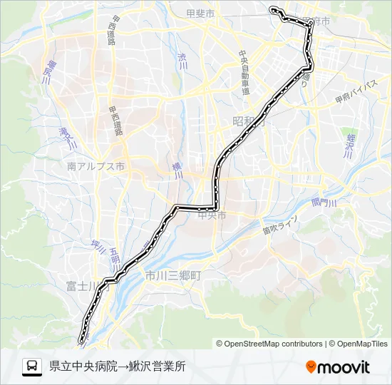 53:県立中央病院発  鰍沢営業所方面行き Bus Line Map