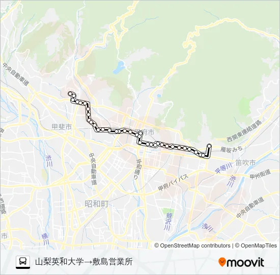 91:山梨英和大学発  敷島営業所方面行き Bus Line Map
