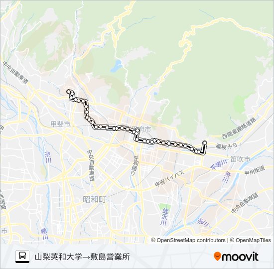 91:山梨英和大学発  敷島営業所方面行き bus Line Map