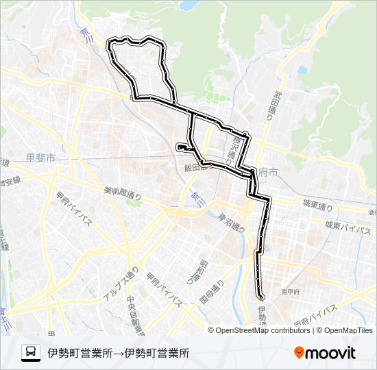 27:伊勢町営業所発  伊勢町営業所方面行き バスの路線図