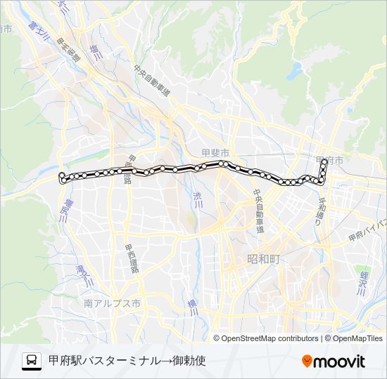 39:甲府駅バスターミナル発 御勅使方面行き バスの路線図