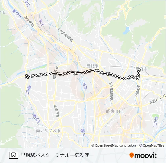 39:甲府駅バスターミナル発 御勅使方面行き Bus Line Map
