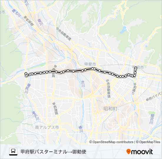 39:甲府駅バスターミナル発 御勅使方面行き バスの路線図
