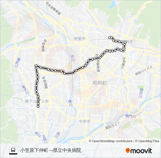 42:小笠原下仲町発  県立中央病院方面行き Bus Line Map