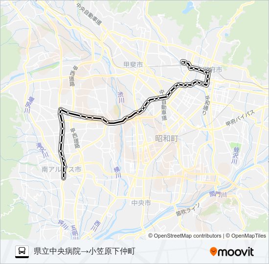 42:県立中央病院発  小笠原下仲町方面行き バスの路線図