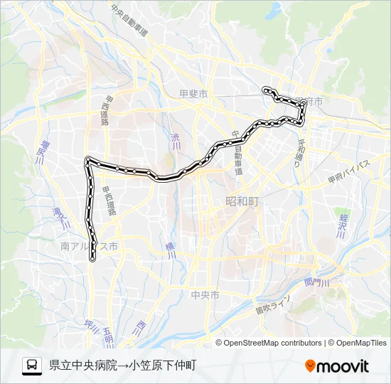 42:県立中央病院発  小笠原下仲町方面行き Bus Line Map