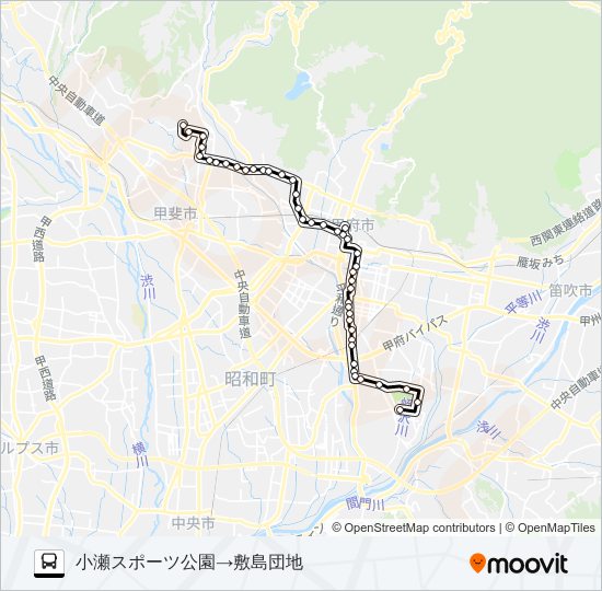 70:小瀬スポーツ公園発  敷島団地方面行き バスの路線図