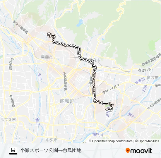 70:小瀬スポーツ公園発  敷島団地方面行き Bus Line Map