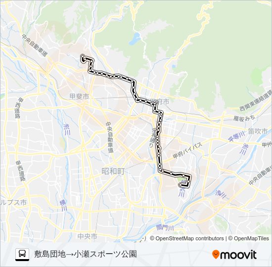 70:敷島団地発  小瀬スポーツ公園方面行き バスの路線図