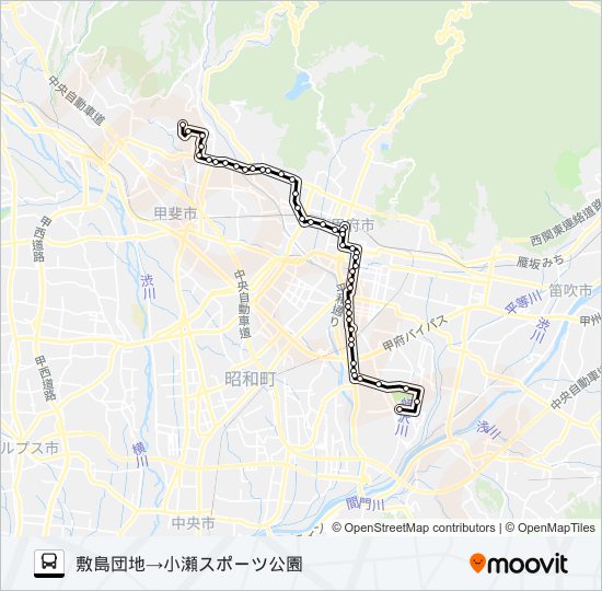 70:敷島団地発  小瀬スポーツ公園方面行き バスの路線図