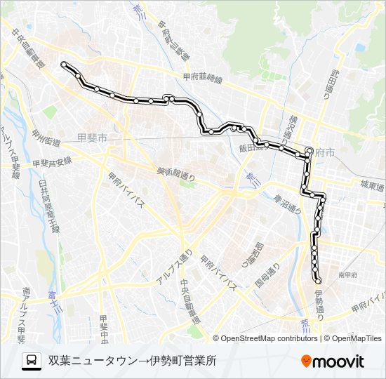 78:”双葉ニュータウン”発伊勢町営業所行き バスの路線図