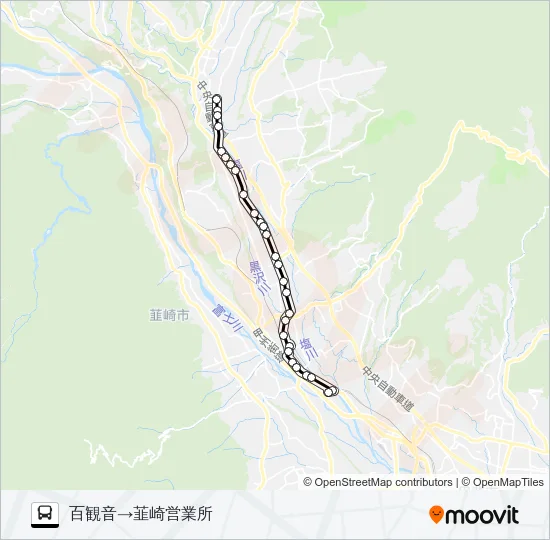 増富温泉郷線:百観音  発 韮崎営業所 行き Bus Line Map
