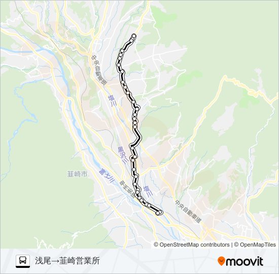 浅尾・仁田平線:浅尾  発 韮崎営業所 行き バスの路線図