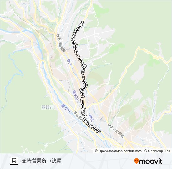 浅尾・仁田平線:韮崎営業所  発 浅尾 行き バスの路線図