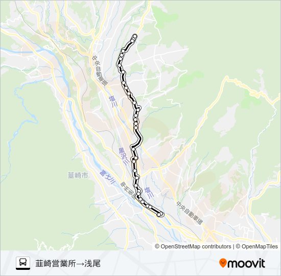 浅尾・仁田平線:韮崎営業所  発 浅尾 行き バスの路線図