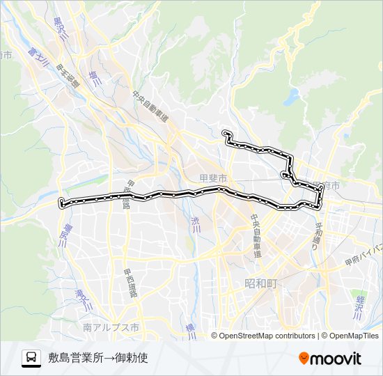 34:敷島営業所発 (中央病院)御勅使方面行き バスの路線図