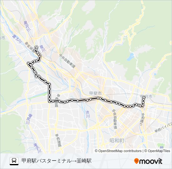 35:甲府駅バスターミナル発  韮崎駅方面行き bus Line Map