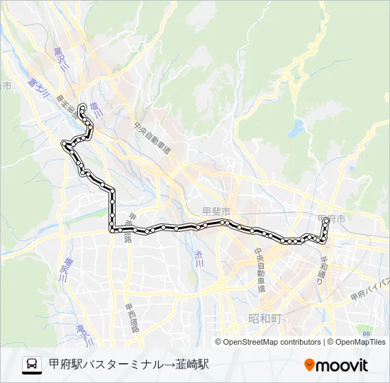 35:甲府駅バスターミナル発  韮崎駅方面行き Bus Line Map