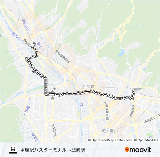 35:甲府駅バスターミナル発  韮崎駅方面行き バスの路線図