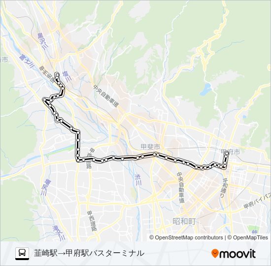 35:韮崎駅発  甲府駅バスターミナル方面行き bus Line Map