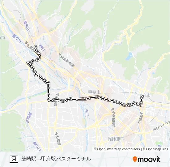 35:韮崎駅発  甲府駅バスターミナル方面行き Bus Line Map