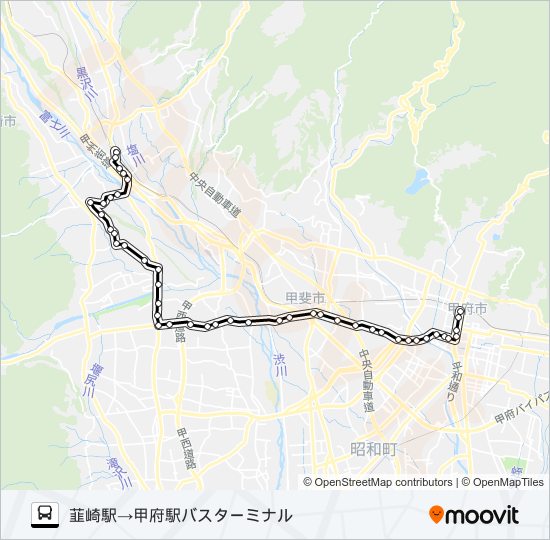 35:韮崎駅発  甲府駅バスターミナル方面行き bus Line Map