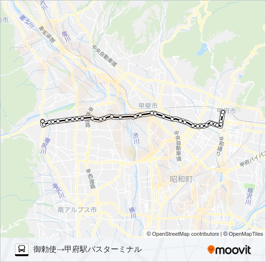 39:御勅使発  甲府駅バスターミナル方面行き バスの路線図