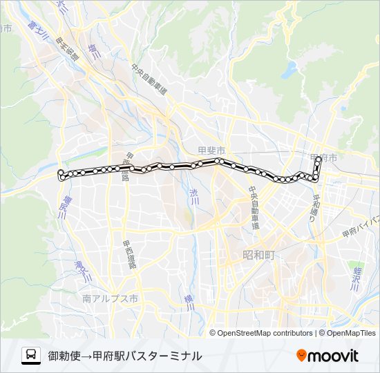 39:御勅使発  甲府駅バスターミナル方面行き bus Line Map