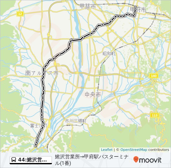 44 鰍沢営業所発 甲府駅バスターミナル 行きルート スケジュール 停車地 地図 鰍沢営業所 甲府駅バスターミナル 1番