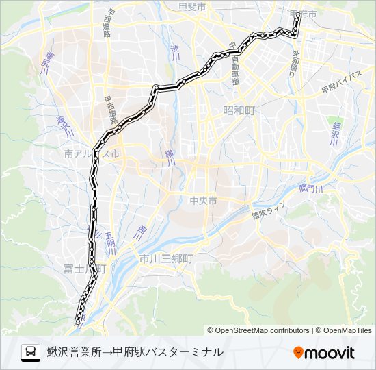44:鰍沢営業所発 甲府駅バスターミナル 行き Bus Line Map