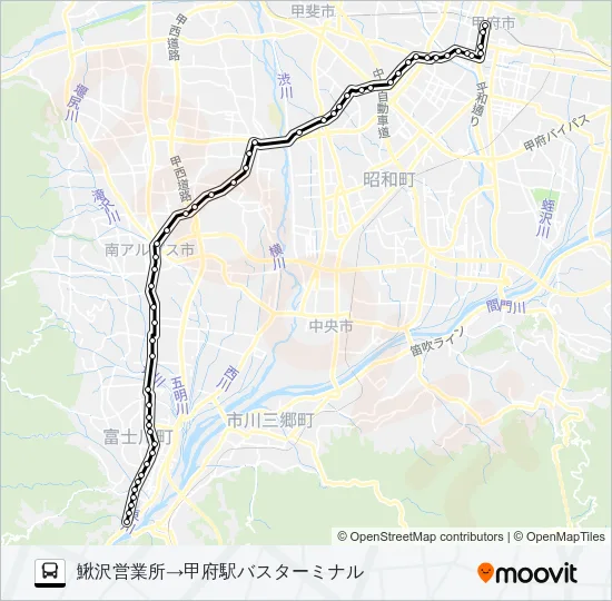 44:鰍沢営業所発 甲府駅バスターミナル 行き バスの路線図