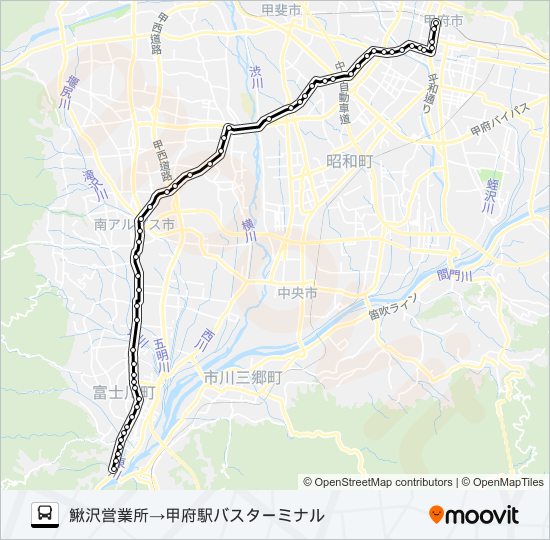 44:鰍沢営業所発 甲府駅バスターミナル 行き bus Line Map