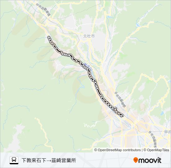 下教来石線:下教来石下発  韮崎営業所方面行き バスの路線図