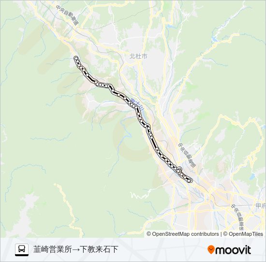 下教来石線:韮崎営業所発  下教来石下方面行き バスの路線図