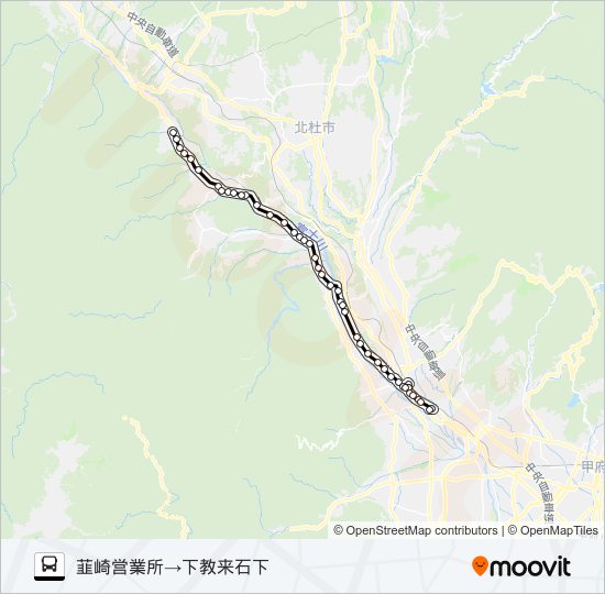 下教来石線:韮崎営業所発  下教来石下方面行き バスの路線図