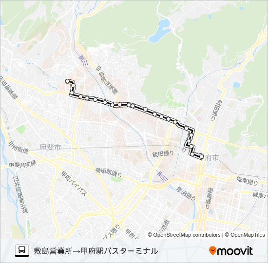 06:敷島営業所発 甲府駅バスターミナル方面行き バスの路線図