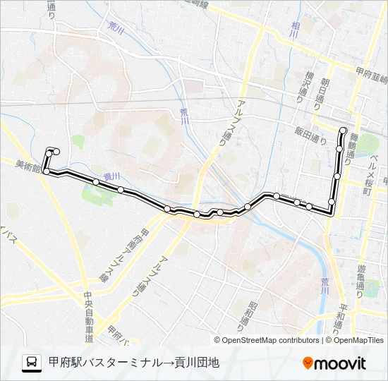 30:甲府駅バスターミナル発  貢川団地方面行き バスの路線図