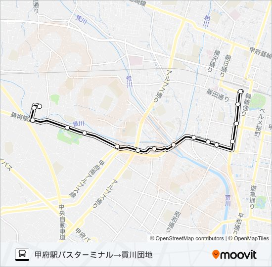 30:甲府駅バスターミナル発  貢川団地方面行き bus Line Map