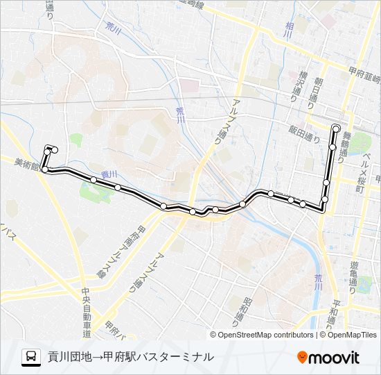 30:貢川団地発  甲府駅バスターミナル方面行き バスの路線図