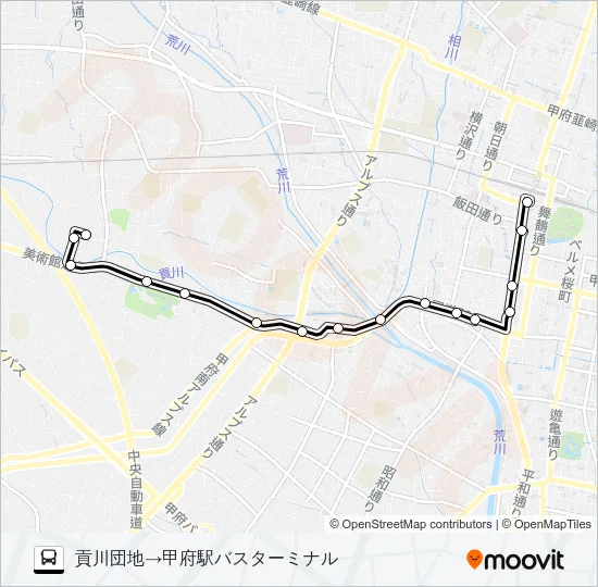 30:貢川団地発  甲府駅バスターミナル方面行き バスの路線図