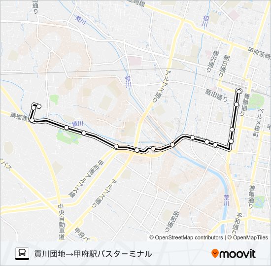 30:貢川団地発  甲府駅バスターミナル方面行き バスの路線図
