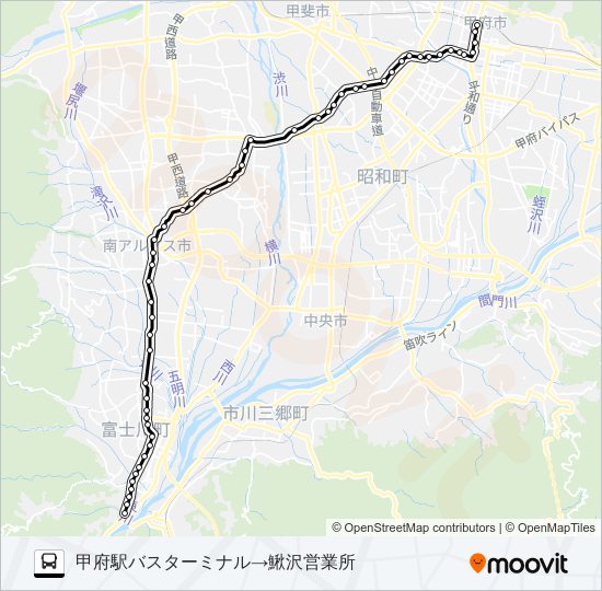 44:甲府駅バスターミナル 発 鰍沢営業所 行き bus Line Map