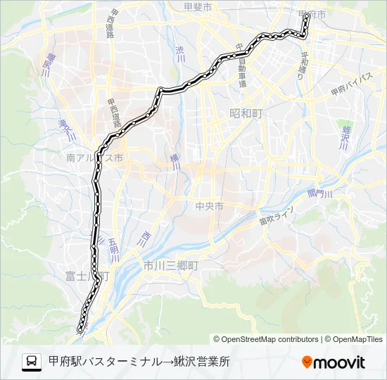 44:甲府駅バスターミナル 発 鰍沢営業所 行き Bus Line Map
