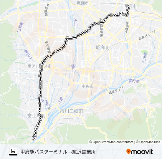 44:甲府駅バスターミナル 発 鰍沢営業所 行き bus Line Map